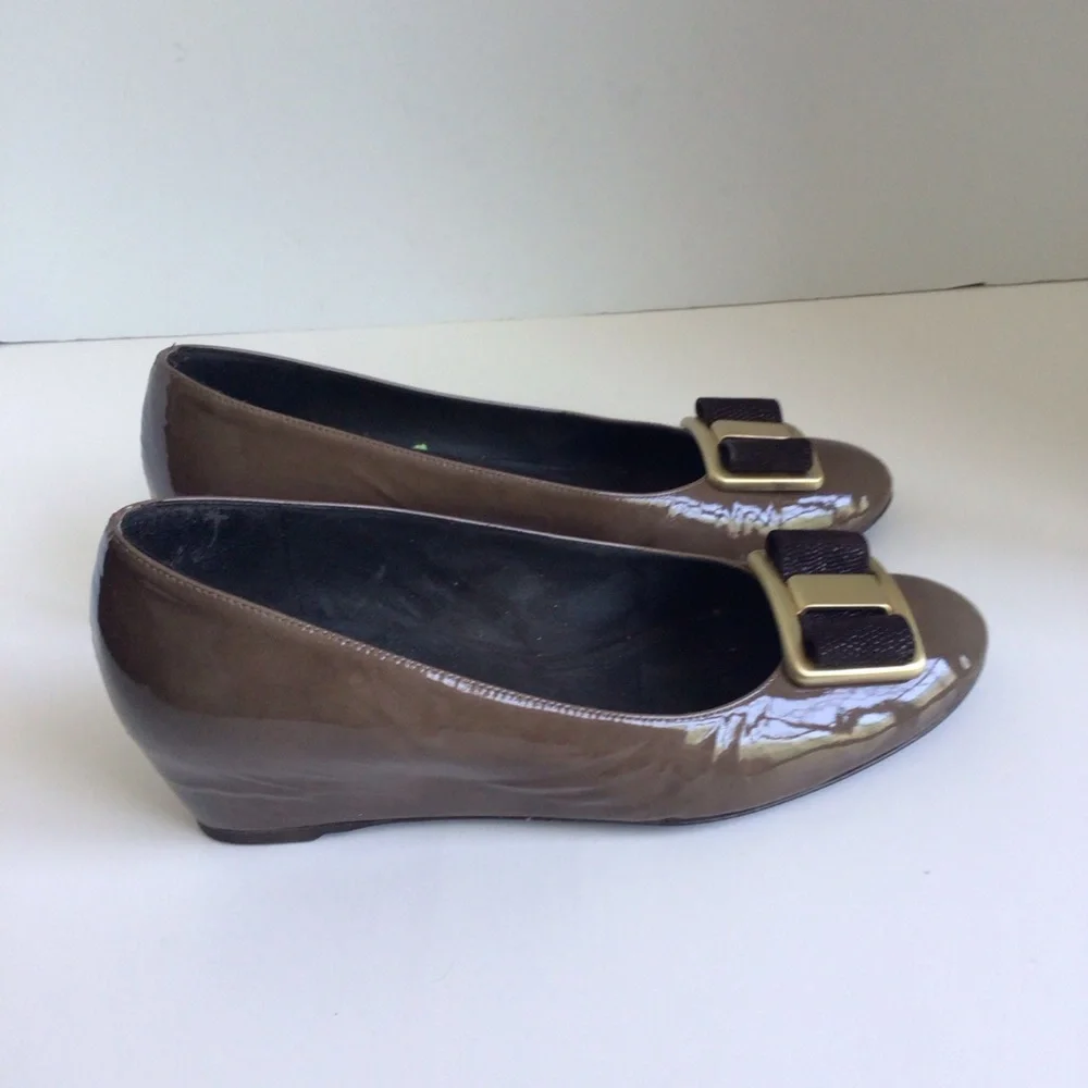 Stuart Weitzman PROPER Wedge Patent Leather Driftwood Aniline. Size 8.5 - Picture 12 of 15